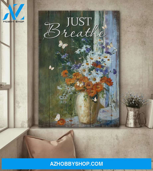 Jesus - Flower vase - Just breathe - Portrait Canvas Prints, Wall Art