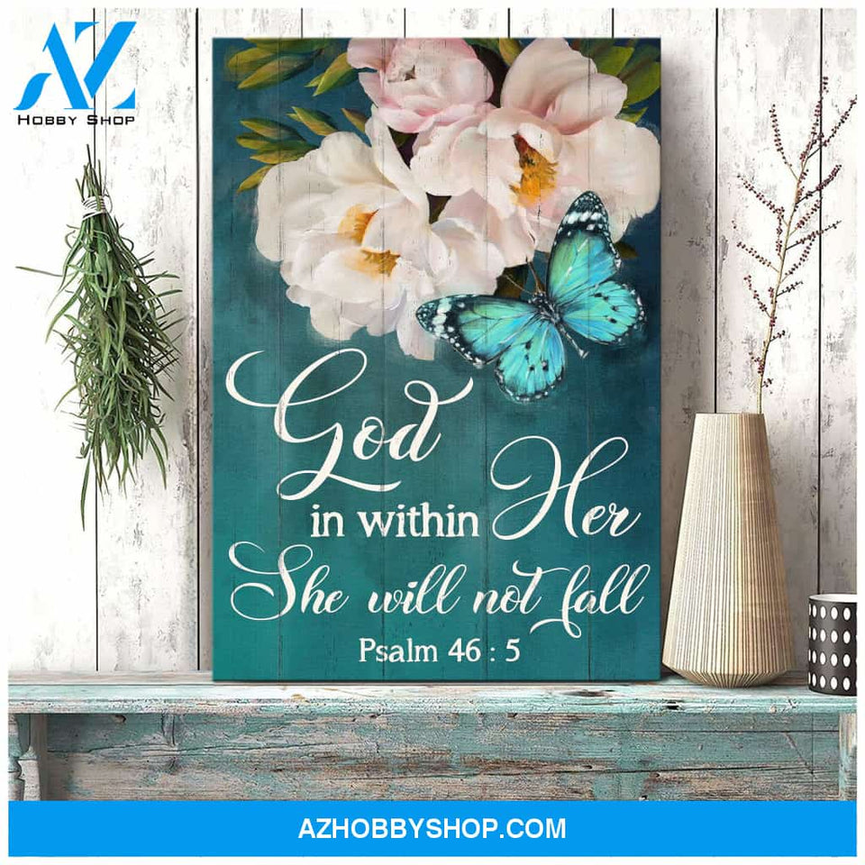 Jesus - Flower with butterfly - God in within her, she will not fall - Portrait Canvas Prints, Wall Art