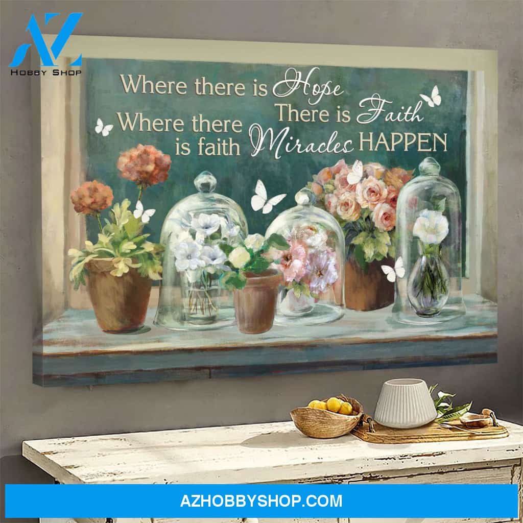 Jesus - Flowers with white butterflies - Miracle happen - Landscape Canvas Prints, Wall Art