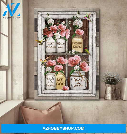 Jesus - Garden rose and hummingbird - My God is the light in the darkness - Portrait Canvas Prints, Wall Art