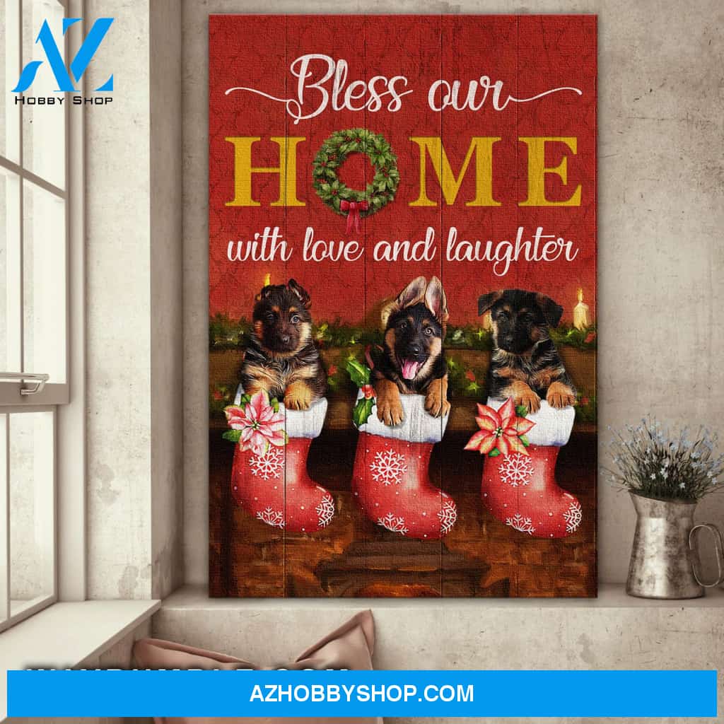 Jesus - German shepherd - Bless our home with love and laughter - Portrait Canvas Prints, Wall Art