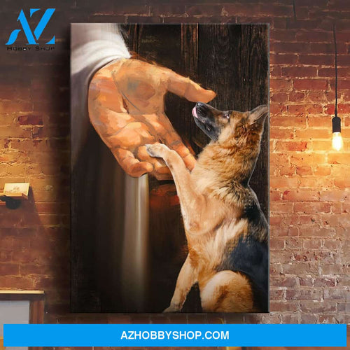 Jesus - German Shepherd In the hand of God - Portrait Canvas Prints, Wall Art