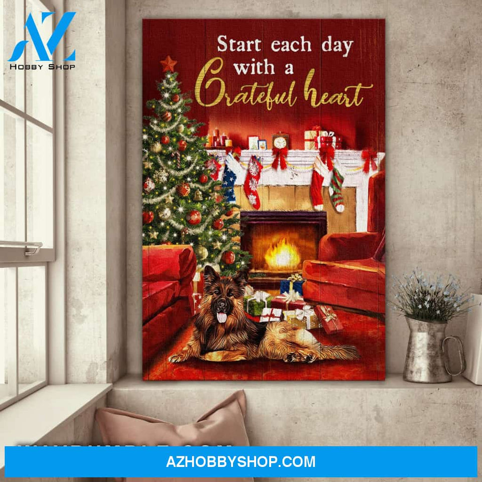 Jesus - German Shepherd - Start each day with a grateful heart - Portrait Canvas Prints, Wall Art