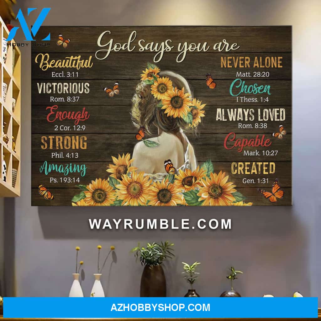 Jesus - Girl with sunflowers - God says you are - Landscape Canvas Prints, Wall Art