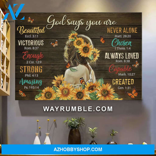 Jesus - Girl with sunflowers - God says you are - Landscape Canvas Prints, Wall Art