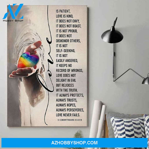 Jesus, God Hand Reaching Out, Lgbt Love Is Patient Love Is Kind Canvas, Christian Canvas, Lgbt Canvas And Poster, Wall Decor Visual Art