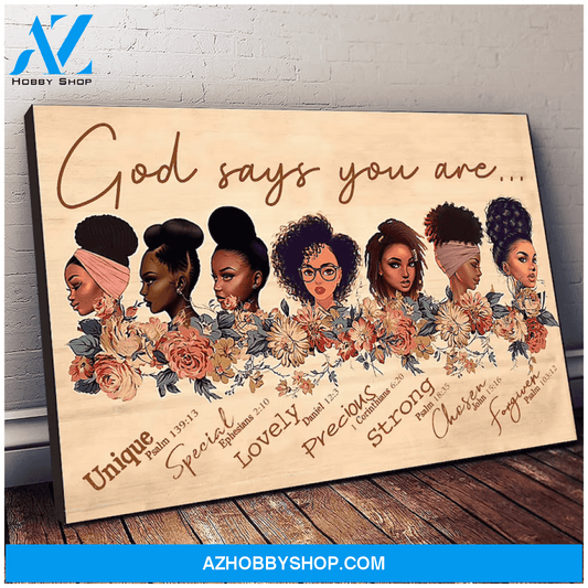 Jesus God Horizontal Canvas Wall Art - God Wall Art - God Says You Are - Black African Women Pride - Black Queens