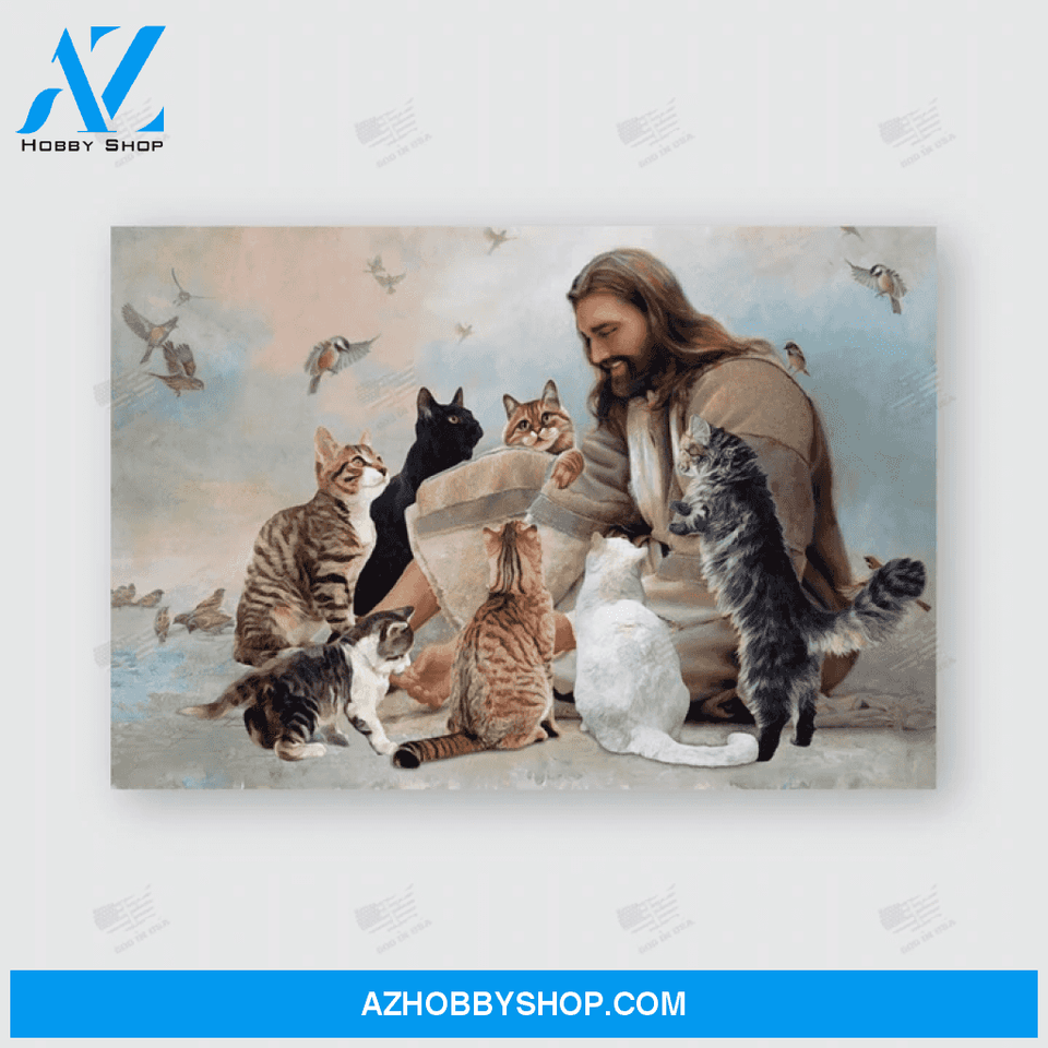Jesus God Landscape Canvas Wall Art - God Wall Art - God Surrounded By Cats