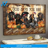 Jesus - God says you are - Dachshunds in Halloween costumes Landscape Canvas Prints, Wall Art