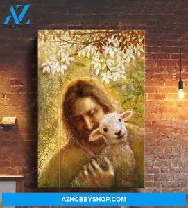 Jesus hugging the lamb - Jesus Portrait Canvas Prints - Wall Art