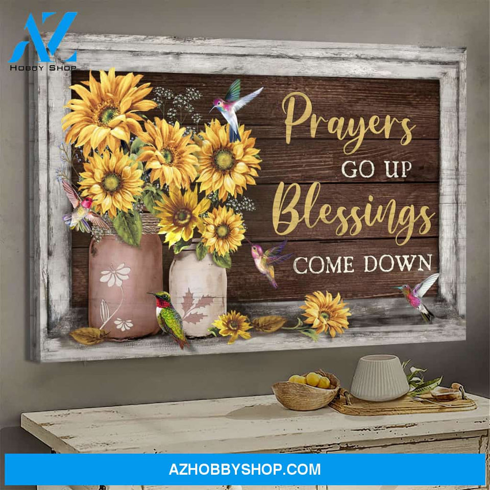 Jesus - Hummingbird and Sunflower - Prayers go up Blessings come down - Landscape Canvas Prints, Wall Art