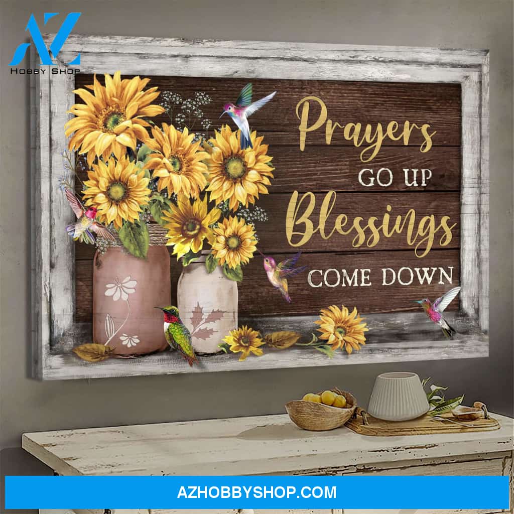 Jesus - Hummingbird and Sunflower - Prayers go up Blessings come down - Landscape Canvas Prints, Wall Art