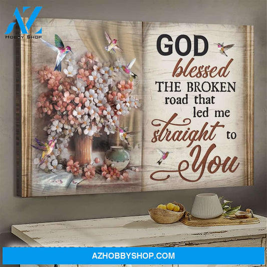 Jesus - Hummingbird and vintage flower vase - God blessed the road that led me to you - Landscape Canvas Prints, Wall Art