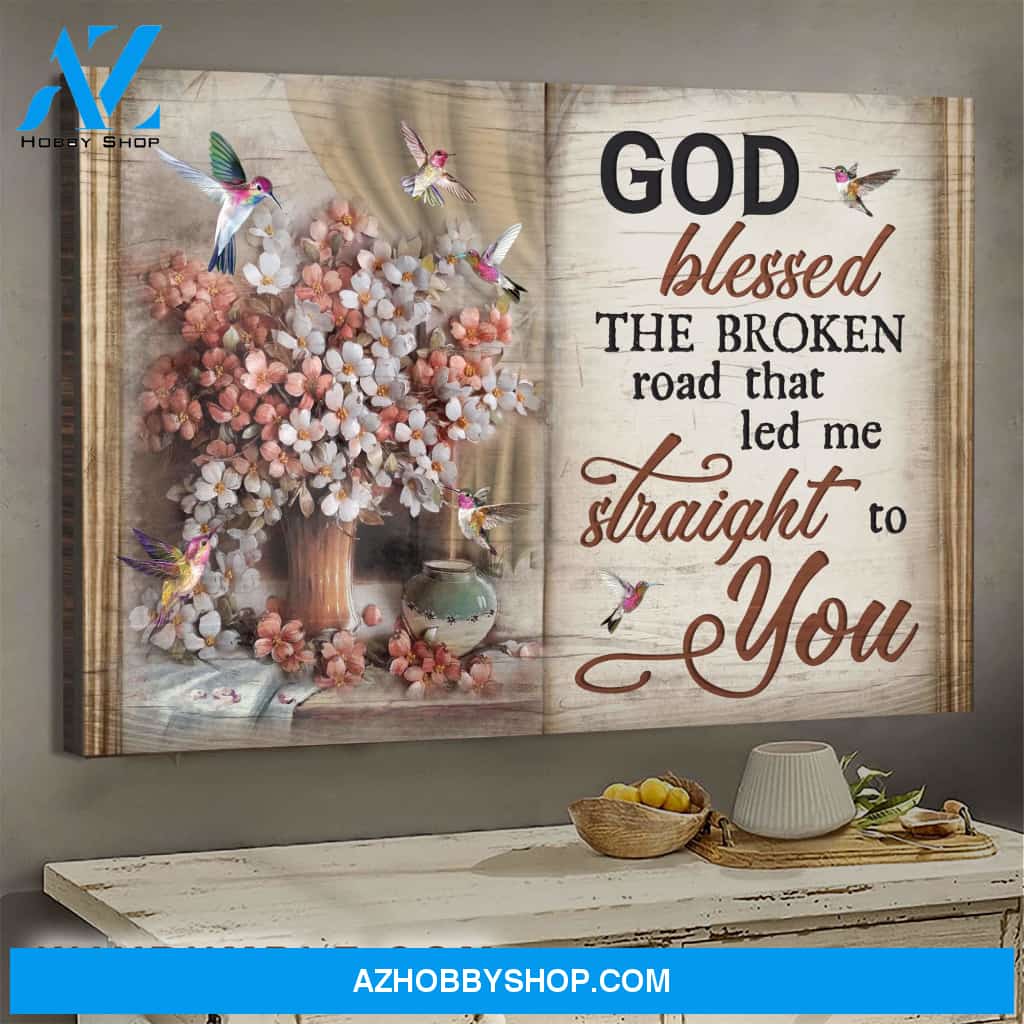 Jesus - Hummingbird and vintage flower vase - God blessed the road that led me to you - Landscape Canvas Prints, Wall Art