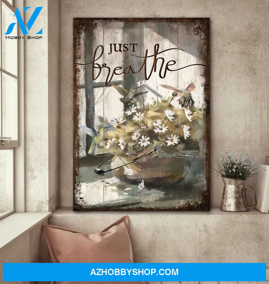 Jesus - Hummingbird by the window - Just breathe - Portrait Canvas Prints - Wall Art