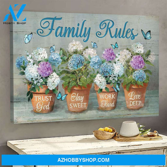 Jesus - Hydrangea pot - Family rules - Landscape Canvas Prints, Wall Art