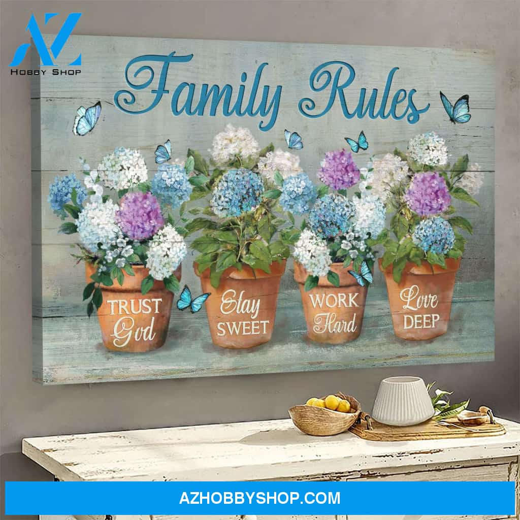 Jesus - Hydrangea pot - Family rules - Landscape Canvas Prints, Wall Art