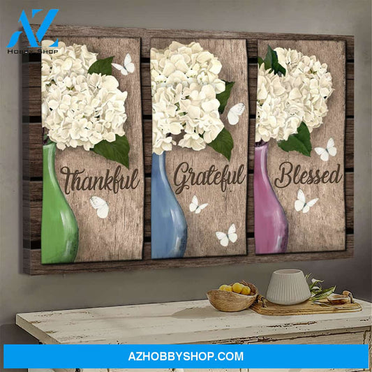 Jesus - Hydrangea - Thankful, grateful, blessed - Landscape Canvas Prints, Wall Art