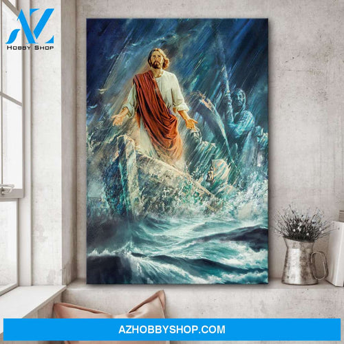 Jesus - In the ocean storm Jesus Portrait Canvas Prints, Wall Art