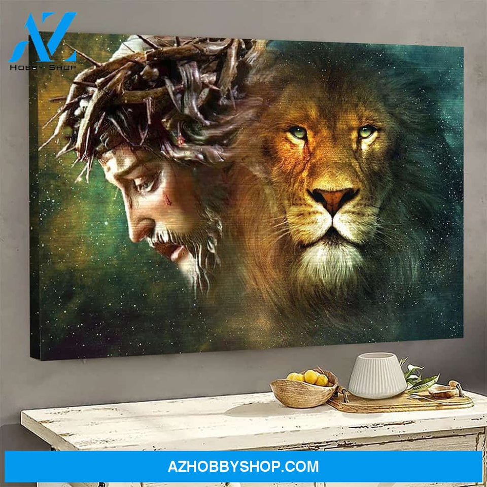 Jesus Landscape Canvas Wall Art - God Wall Art - Jesus & Lion - Lion Of Judah
