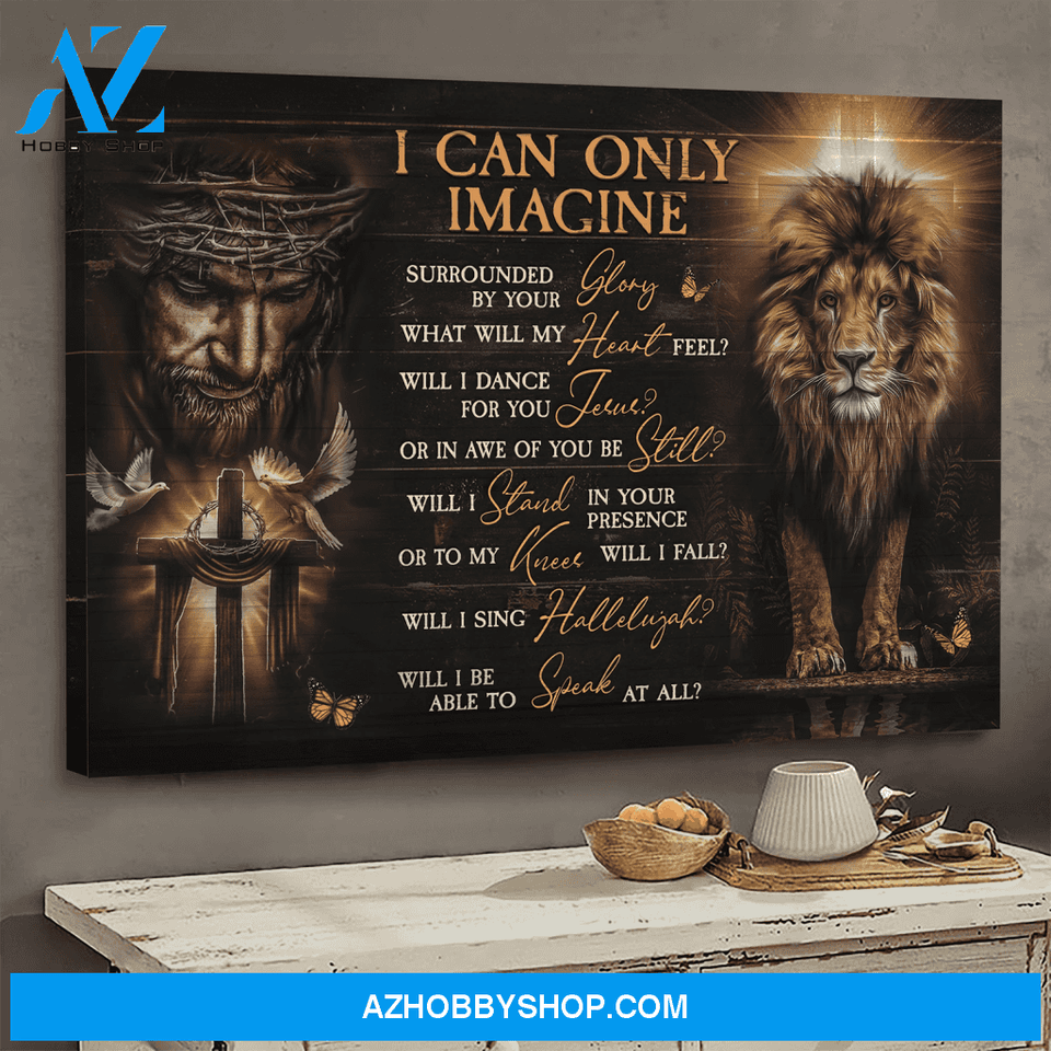 Jesus Landscape Canvas Wall Art - God Wall Art - Wooden Cross And The Lion Of Judah - I Can Only Imagine