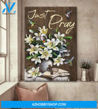 Jesus - Lily vase with cross - Just pray - Portrait Canvas Prints, Wall Art