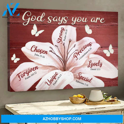 Jesus - Lily with crimson background - God says you are - Landscape Canvas Prints, Wall Art
