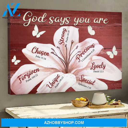 Jesus - Lily with crimson background - God says you are - Landscape Canvas Prints, Wall Art