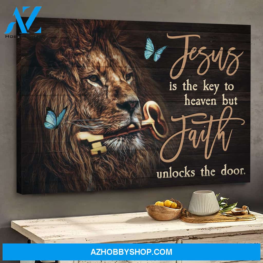 Jesus - Lion - Jesus is the key to heaven but Faith unlocks the door - Landscape Canvas Prints, Wall Art