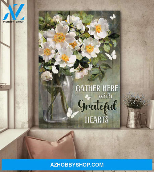 Jesus - Magnolias flower - Gather here with grateful hearts - Portrait Canvas Prints, Wall Art