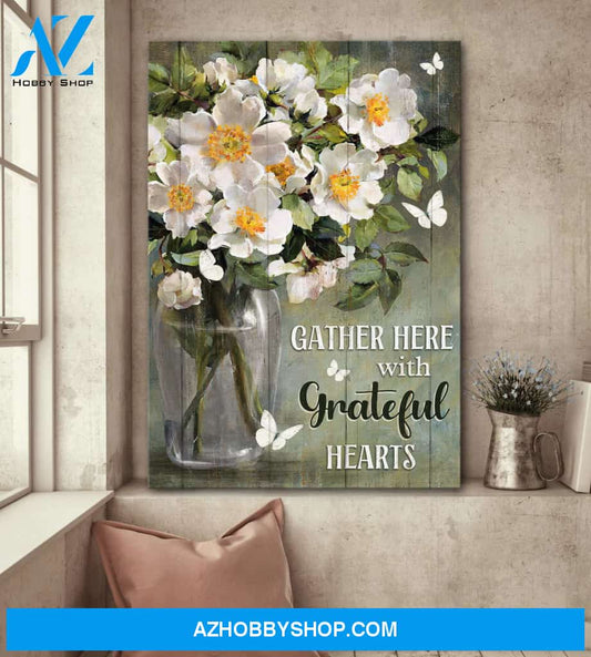 Jesus - Magnolias flower - Gather here with grateful hearts - Portrait Canvas Prints, Wall Art