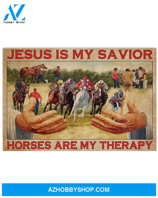 Jesus My Savior Horses My Therapy Easter Canvas Wall Art, Wall Decor Visual Art, Canvas Decor