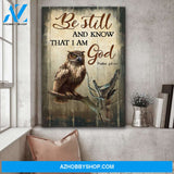 Jesus - Owl standing on tree branch - Be still and know that I am God - Portrait Canvas Prints, Wall Art
