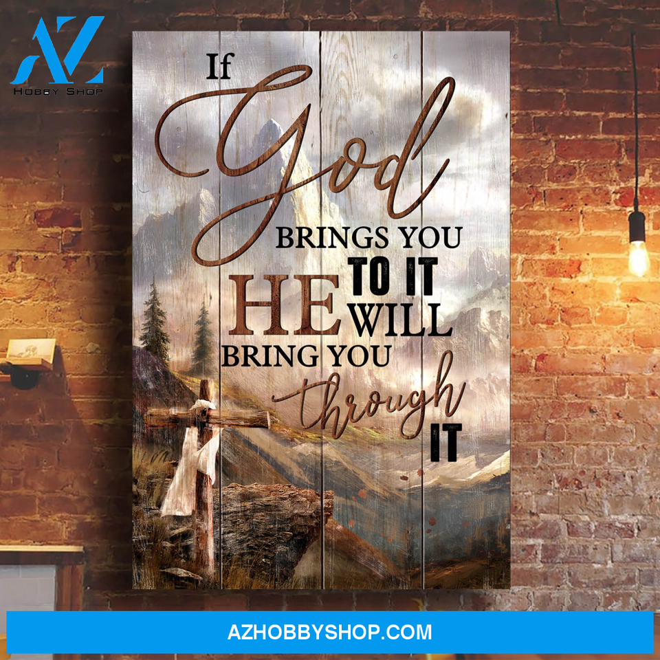 Jesus Portrait Canvas Wall Art - God Wall Art - Jesus - Amazing Mountains - If God Brings You To It He Will Bring You Through It