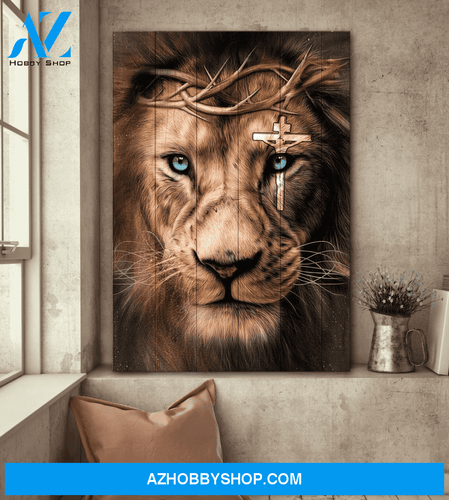 Jesus Portrait Canvas Wall Art - God Wall Art - Jesus - Awesome Lion And Cross On His Eye