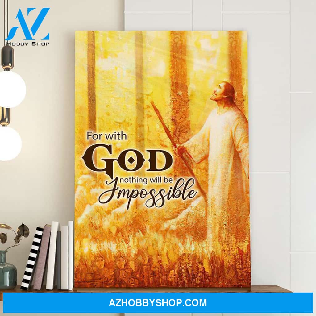 Jesus Portrait Canvas Wall Art - Jesus Wall Art - Awesome Wonder - For God Nothing Will Be Impossible