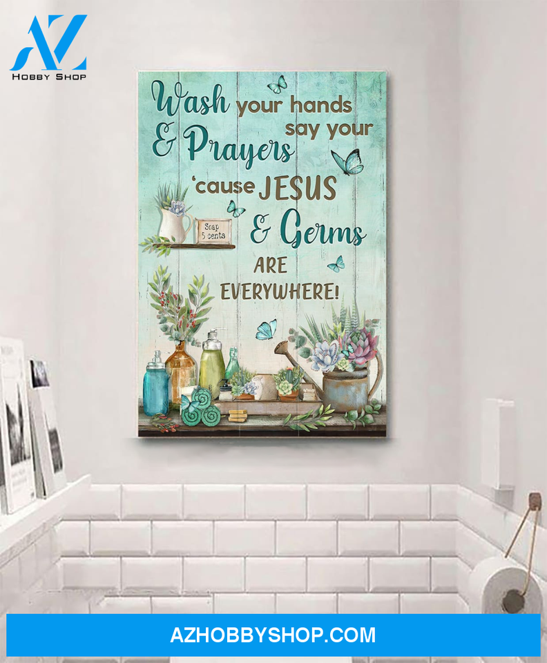 Jesus Portrait Canvas Wall Art - God Wall Art - Jesus - Bathroom - Cause Jesus And Germs Are Everywhere