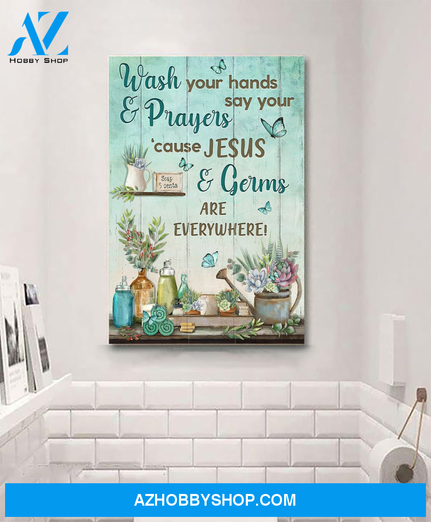 Jesus Portrait Canvas Wall Art - God Wall Art - Jesus - Bathroom - Cause Jesus And Germs Are Everywhere