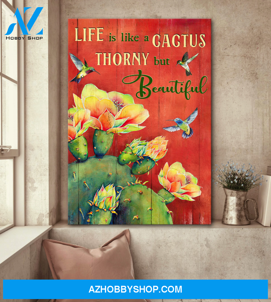 Jesus Portrait Canvas Wall Art - God Wall Art - Jesus - Brilliant Cactus With Hummingbird - Life Is Like A Cactus