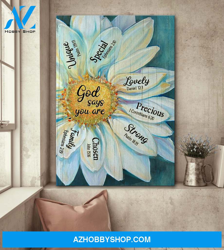 Jesus Portrait Canvas Wall Art - God Wall Art - Jesus - Brilliant White Flower - God Says You Are Unique Special