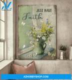 Jesus Portrait Canvas Wall Art - God Wall Art - Jesus, Butterfly, Daisy, Purple Flower In Vase - Just Have Faith