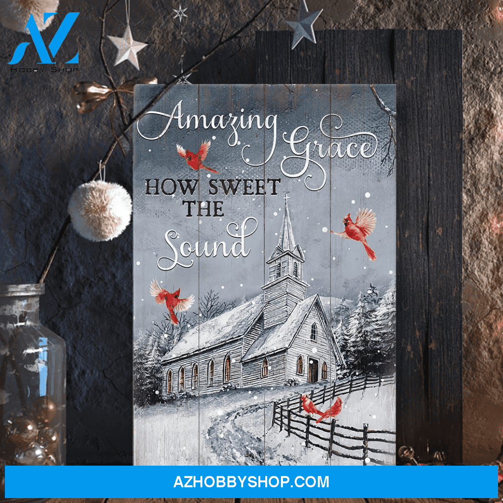 Jesus Portrait Canvas Wall Art - God Wall Art - Jesus - Cardinal - Farmhouse In Winter Forest - Amazing Grace