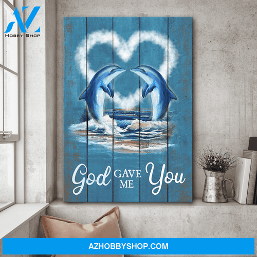 Jesus Portrait Canvas Wall Art - God Wall Art - Jesus, Couple Dolphin In Ocean -God Gave Me You