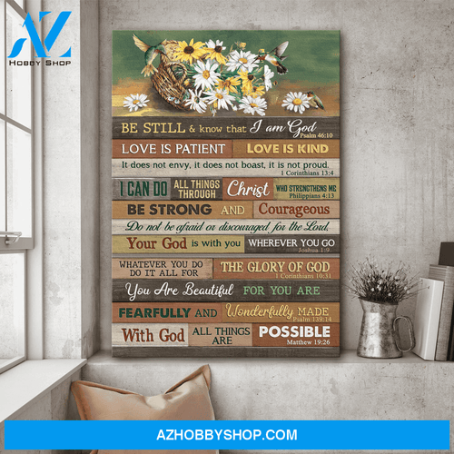 Jesus Portrait Canvas Wall Art - God Wall Art - Jesus - Daisy Basket - Be Still And Know That I Am God