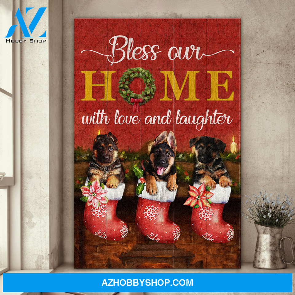 Jesus Portrait Canvas Wall Art - God Wall Art - Jesus - German Shepherd - Bless Our Home With Love And Laughter