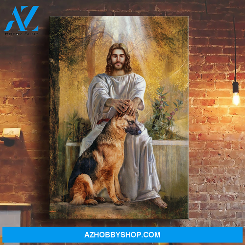 Jesus Portrait Canvas Wall Art - God Wall Art - Jesus - German Shepherd Under The Care Of God