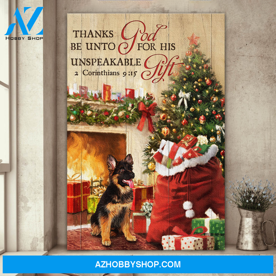Jesus Portrait Canvas Wall Art - God Wall Art - Jesus - German Shepherd With Christmas - Thanks God Be Unto For His Unspeakable Gift