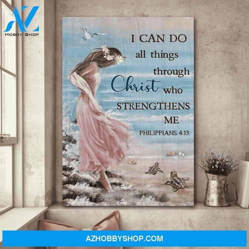 Jesus Portrait Canvas Wall Art - God Wall Art - Jesus - Girl In The Beach - I Can Do All Things Through Christ