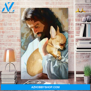 Jesus Portrait Canvas Wall Art - Jesus Wall Art - God And Chihuahua