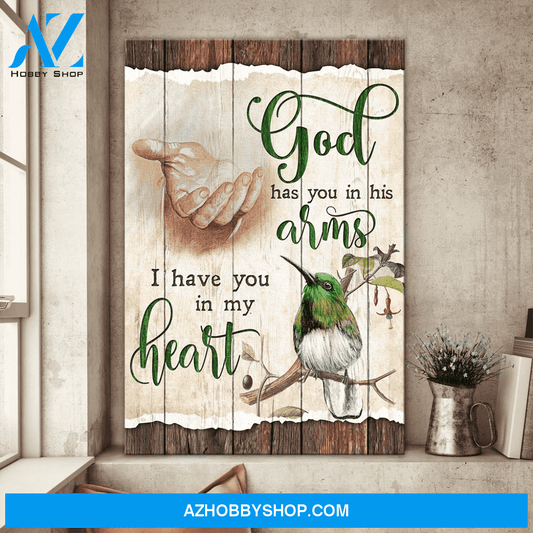 Jesus Portrait Canvas Wall Art - God Wall Art - God Has You In His Arms I Have You In My Heart - Bee Hummingbird